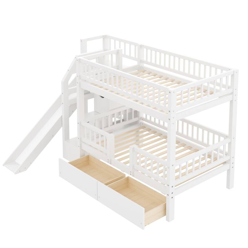 Twin Over Twin Bunk Bed with Slide, Staircase Drawers & Hidden Storage by Harper&Bright Designs