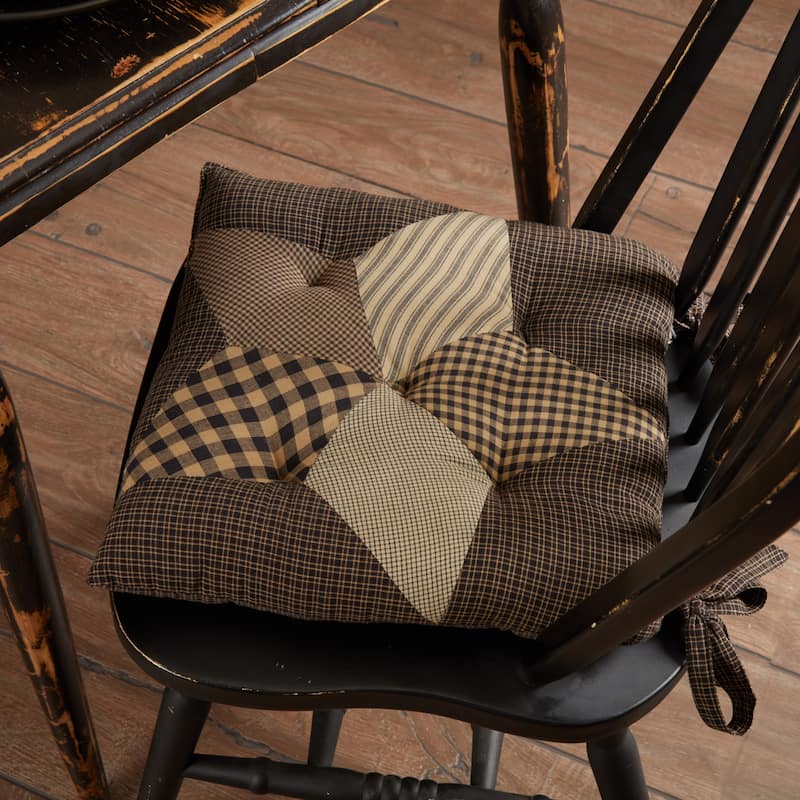 Farmhouse Star Chair Pad - 14 inches - Single - Charcoal/Dark Tan/Creme