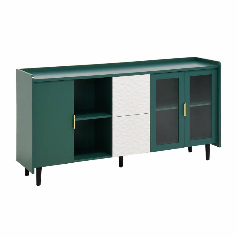 Modern Kitchen Pantry Storage Cabinet with Drawers and Glass Doors, Wood Buffet Table for Kitchen and Living Room
