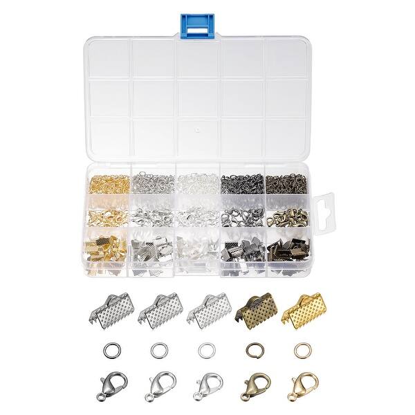 5 Colors 10mm Ribbon Clasp Crimp Ends, Jump Rings, Lobster Claw Clasps