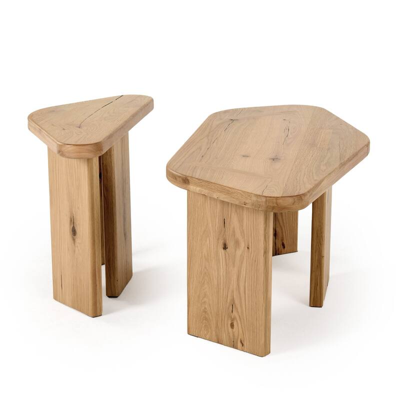 Cid Kirk Coffee Table Set of 2, Freeform Shape, Natural Oak Wood Frame