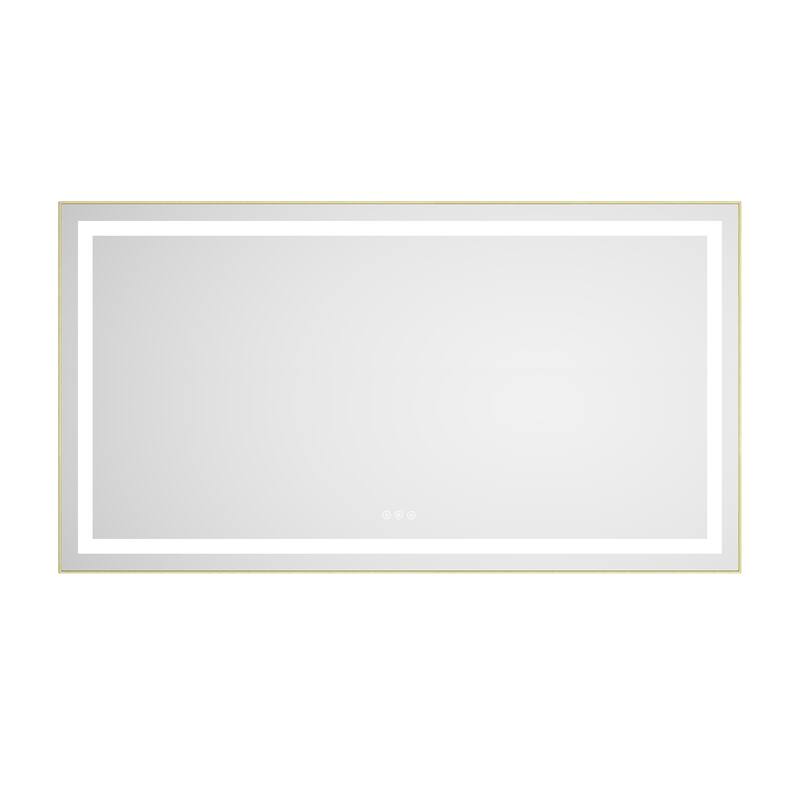 55" x 30" LED Bathroom Mirror with Front and Backlight, Wall Mounted Vanity Mirror with Aluminum Frame, Anti-Fog