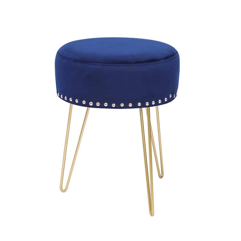 Adeco Footstool Round Ottoman Velvet Dressing Stool Gold Metal Legs