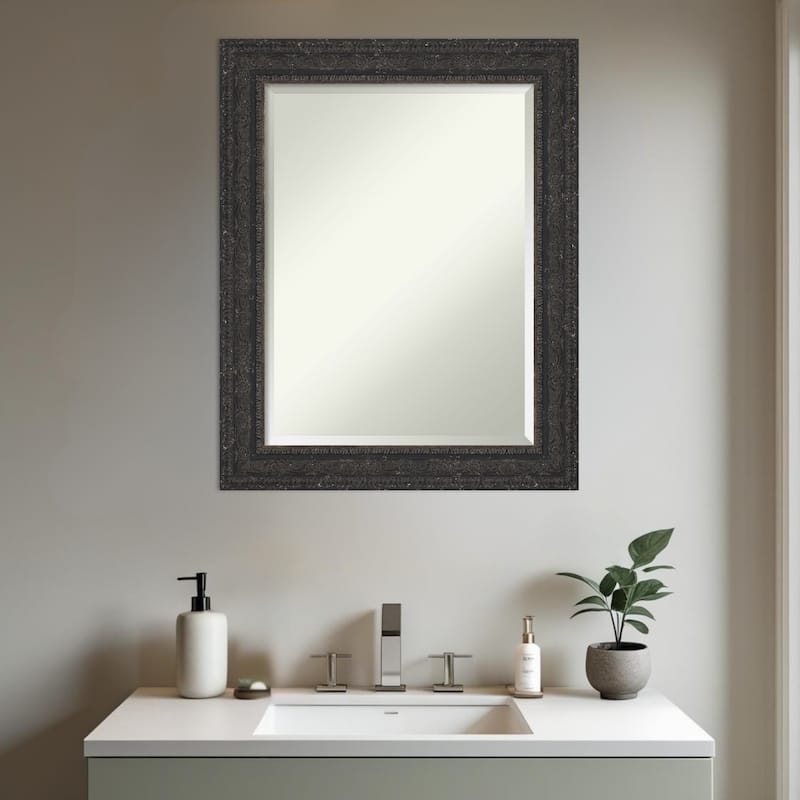 Attic Aged Beveled Wood Framed Bathroom Vanity Wall Mirror