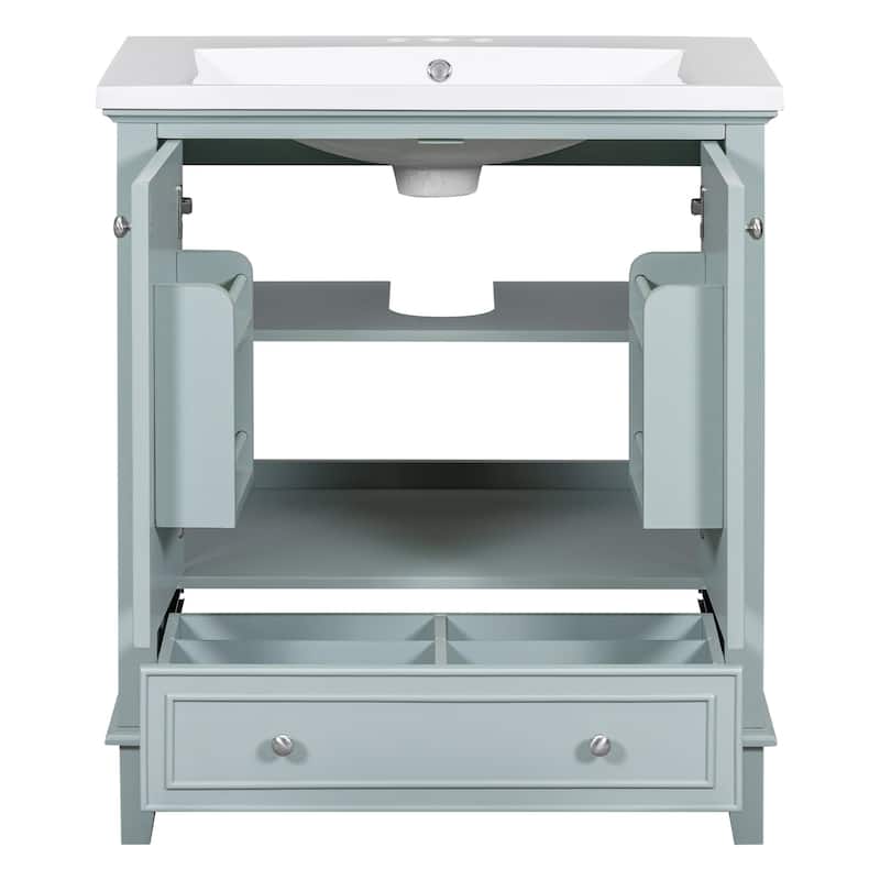 30 Inch Freestanding Bathroom Vanity Set in Green with Drawer and Ceramic Sink - 30" x 35" in.