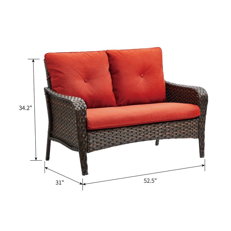 Pocassy Outdoor Wicker Loveseat Couch, 2-Seater Patio Sofa