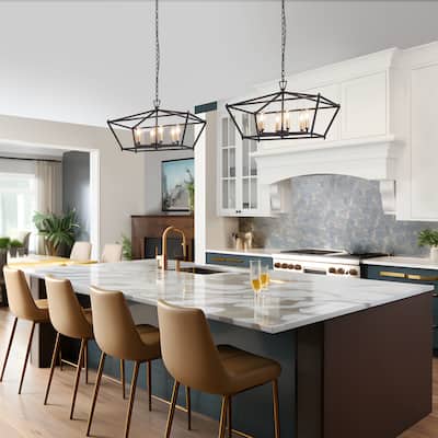 Glint Modern 6-Light Geometric Chandelier Black Gold Rectangle Island Light - L23.6" xW12.6"xH14.5"