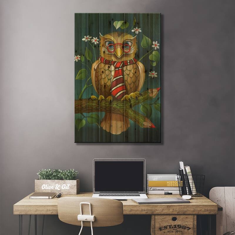 Professor Owl Print On Wood by Frank Warmerdam - Multi-Color