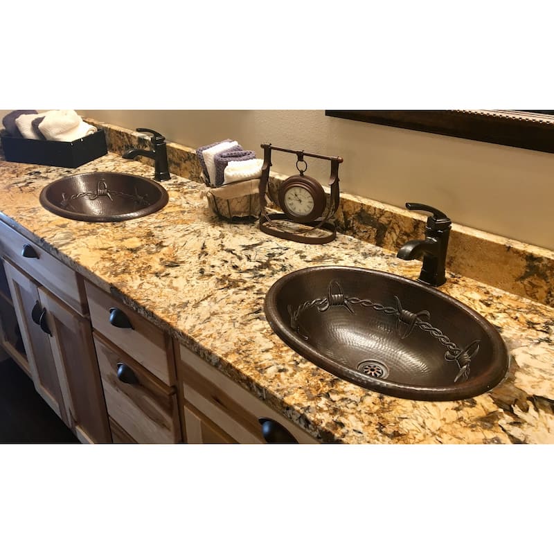 19" Oval Copper Bathroom Sink with Barbed Wire Design by SimplyCopper - 19" x 14" x 5"