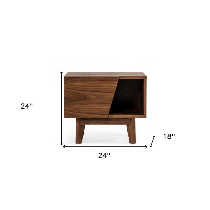 24-Inch Walnut Nightstand with Soft Close Drawer MDF Frame Storage Shelf for Bedroom