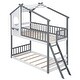 preview thumbnail 12 of 16, Roof and Windows Design Twin Over Twin Bunk Bed Wood Bed With Ladder