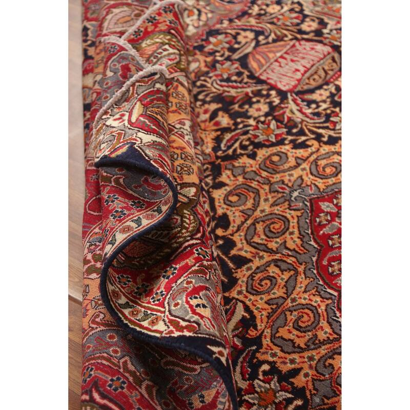 Hand Knotted Oriental 100% Wool Carpet Traditional Floral Navy Blue & Blues Kashmar Area Rug - 12' 1'' X 9' 5''