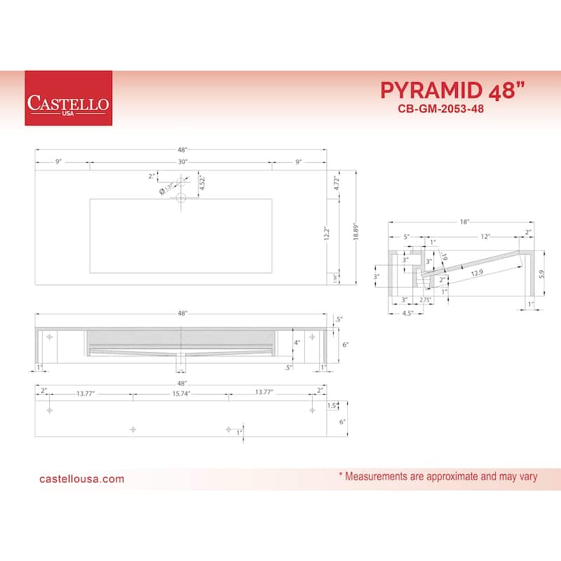 Pyramid 48" Solid Surface Bathroom Vanity Top