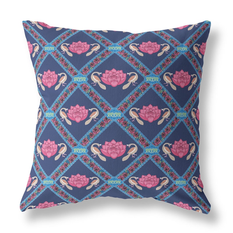 Amrita Sen Lotus Peacock Rose Faux Suede Throw Pillow - 16" x 16"