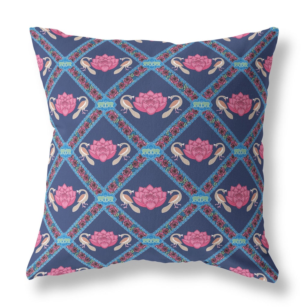 Amrita Sen Lotus Peacock Rose Faux Suede Throw Pillow