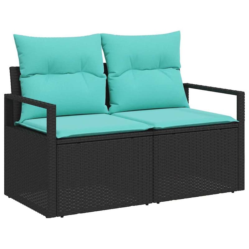 vidaXL 5 Garden Sofa Set with Cushions Black/Grey Poly Rattan - 90.6 x 24.4 x 27.2
