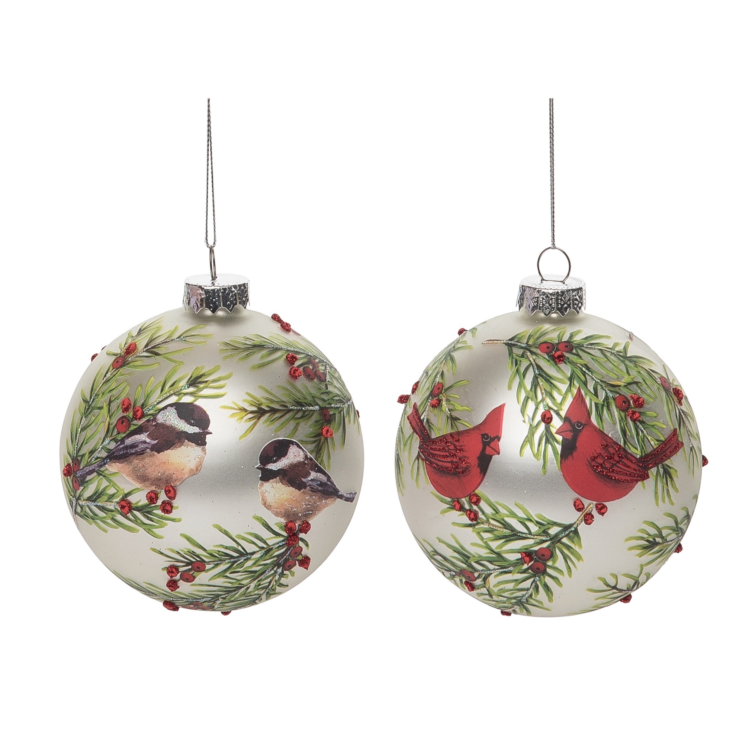 Winter Birds Ornaments, set of 2