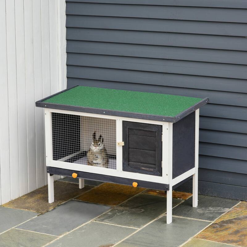 Wooden Outdoor Bunny Hutch for Bunnies or Guinea Pigs with Lockable Doors and Raised Base - 35.5" W x 17.75" D x 25.5" H