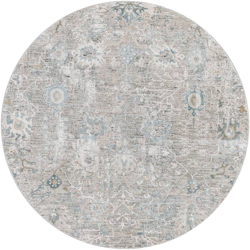 Brain Transitional Floral Area Rug - 5'3" x 5'3" Round - Sage