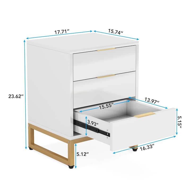 Modern Nightstand with 3 Drawers for Bedroom