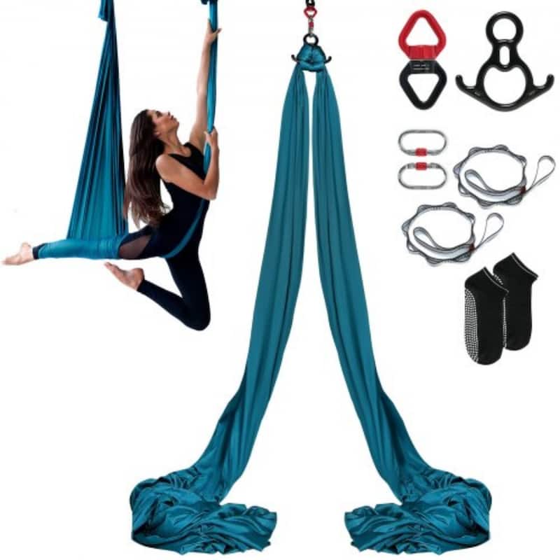 Aerial Yoga Hammock with 100gsm Nylon, Full Rigging Kit & Easy Setup - Dark-Green