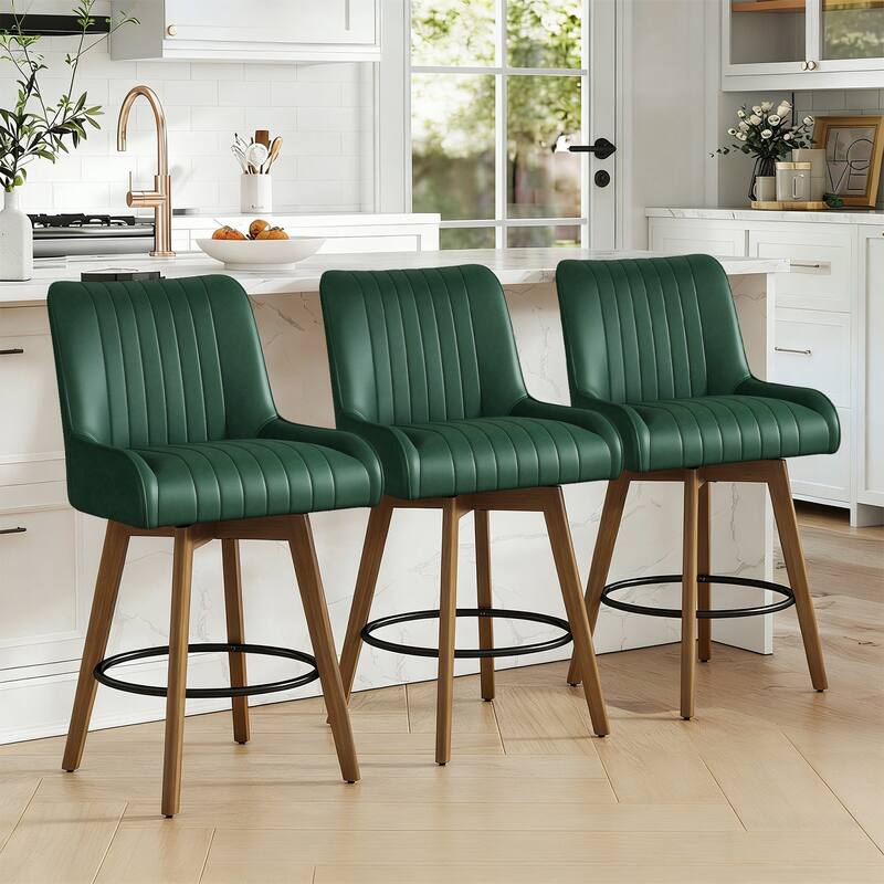26" Faux Leather Upholstered Wood Swivel Counter Stool Set of 3 or 4 - 38.8"H x 20.5"W x 21.7"D