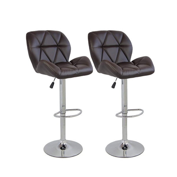 Modern Faux Leather Adjustable Swivel Bar Stools Set of 2 On