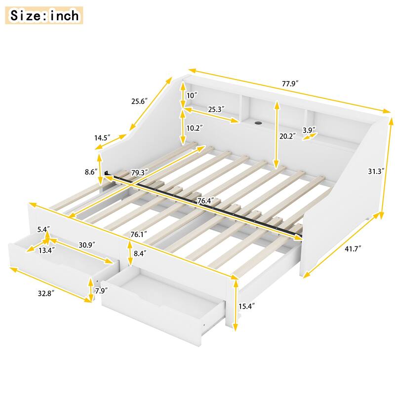 Twin to King Size Daybed Frame with Storage