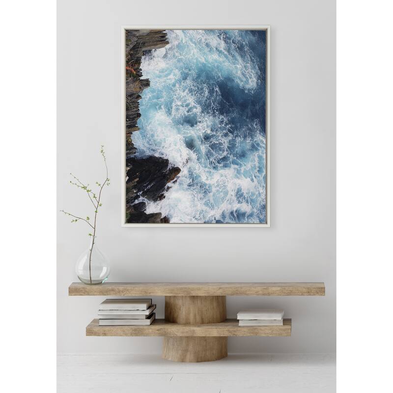 Kate and Laurel Sylvie Sea Foam Framed Canvas by Rachel Bolgov