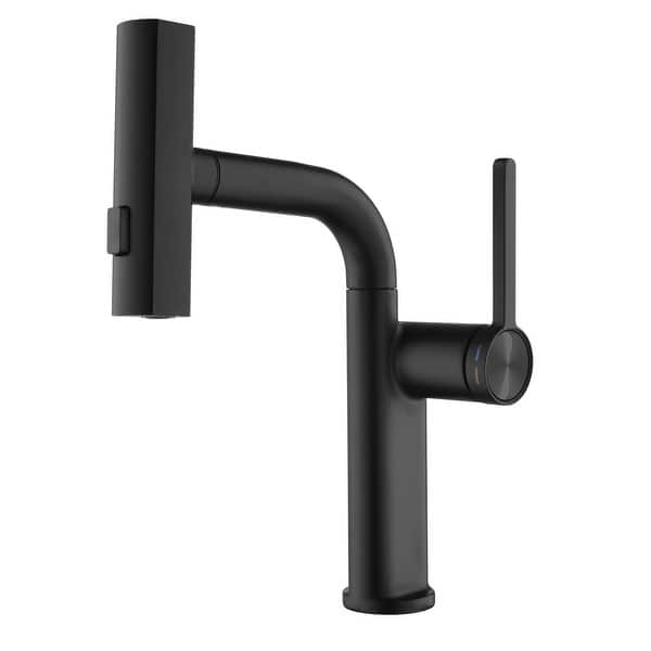 slide 2 of 14, Modern 180 Degree Swivel Single Handle Bathroom Faucet with Pull Down Sprayer 3-Function Mode Matte Black