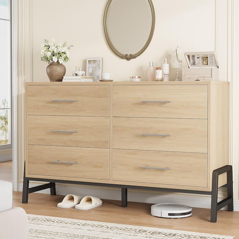 52" Wide 6 Drawer Dresser for Bedroom, Entryway - Natural