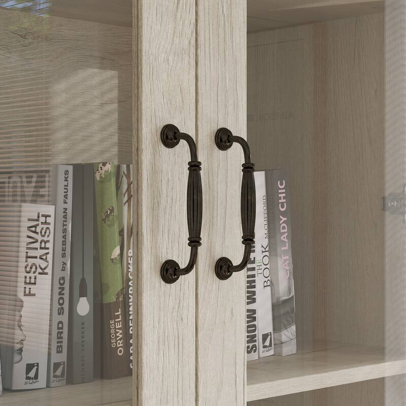 Bookcase Cabinet with Glass Doors and Drawers Multi-Purpose Storage Display Hutch for Living Room or Dining Room
