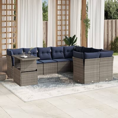 vidaXL Patio Sofa Set with Cushions and Table Outdoor 10 Piece Poly Rattan - 24.4 x 24.4 x 27.2