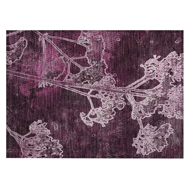 Machine Washable Indoor/ Outdoor Modern Floral Chantille Rug