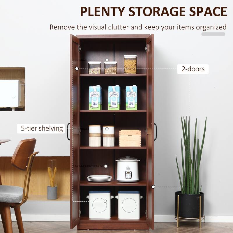 HOMCOM 63" 2-Door Kitchen Pantry, Freestanding Storage Cabinet with 2 Adjustable Shelves for Kitchen or Living Room