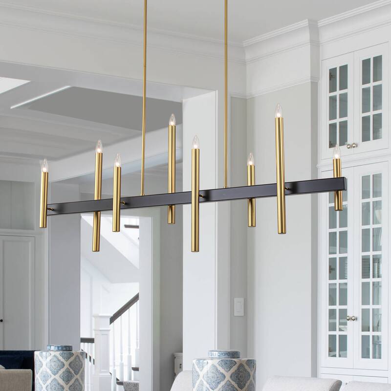 56.7'' 8-Light Linear Chandelier Kitchen Island Pendant - Black & Gold