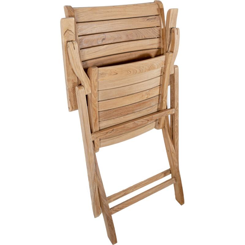 Nordic Style Natural Teak Wood Outdoor Folding Dining Chair with Arm Rests - N/A