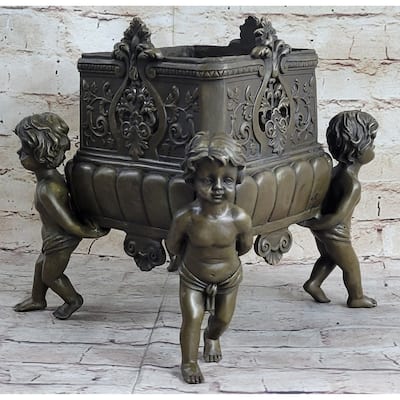 Four Identical Boy Puti Planter Bronze Sculpture By Joseph Cheret Hot Cast Decor