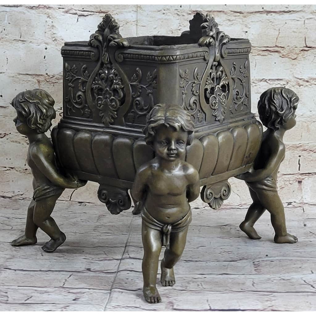 Four Identical Boy Puti Planter Bronze Sculpture By Joseph Cheret Hot Cast Decor