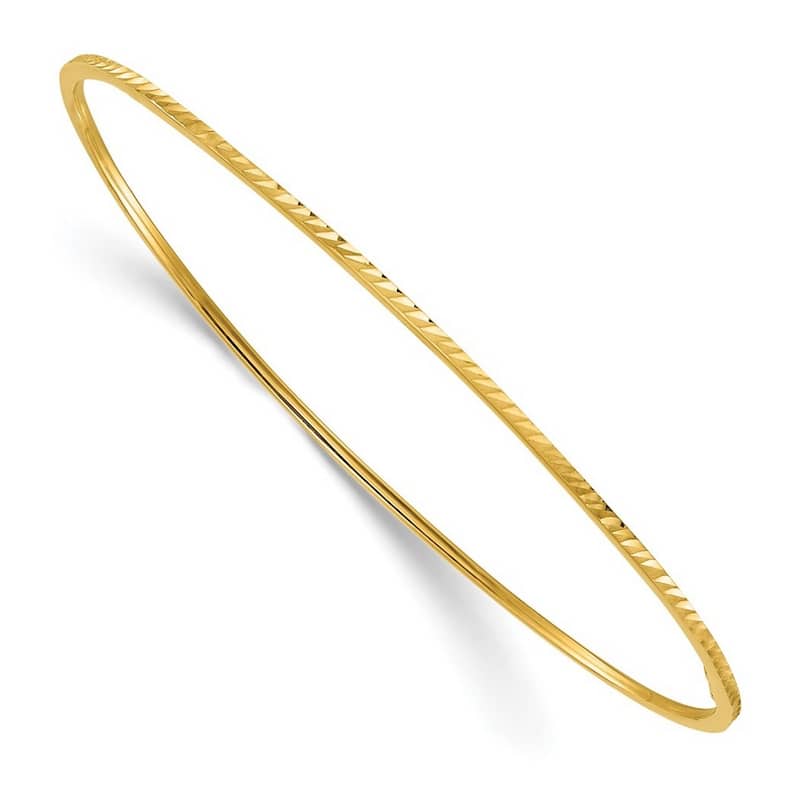 Curata 14k Yellow Gold 8" 1.4mm Diamond Cut Slip on Bangle Bracelet