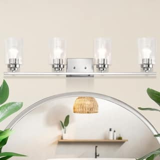 Brushed Nickel 4-Light Vanity Lights with Seedy Glass Shades