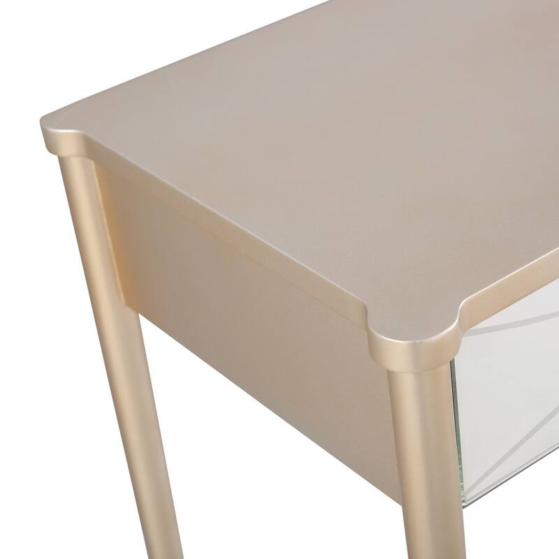 48" Champagne Mirrored Console Table with Wood Legs Storage Drawers Modern Entry Accent - 48”L x 16.8”W x 31.2”H