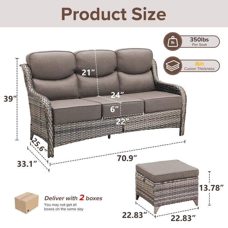 Gymojoy 3-Piece Patio Furniture Sofa Set with Ottomans, 6-Inch Ultra-Plush Cushions & Water-Resistant Olefin Fabric