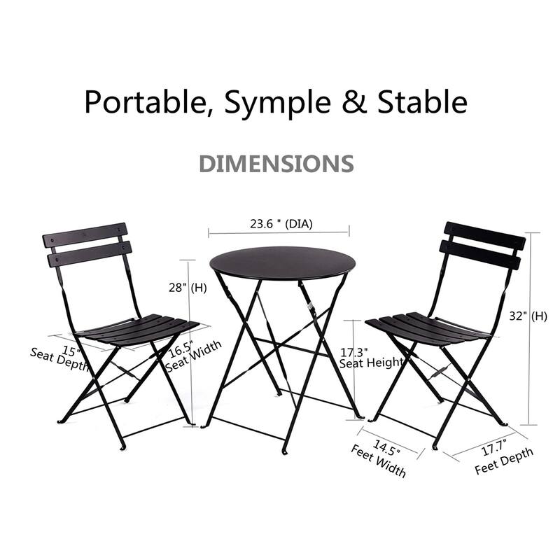 Outdoor Bistro Set with Garden Bistro Table and 2 Chairs, Portable Set