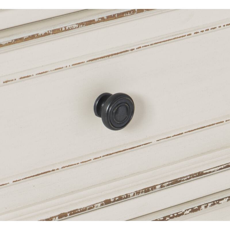 Antique White & Brown-Gray Nightstand, Drawers, Black Knobs, Traditional Design