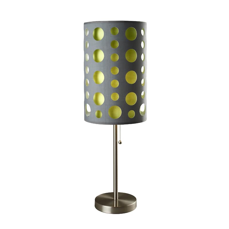 33" Tall Modern Chrome Table Lamp with Dual Fabric Drum Shade and Pull Chain E26 Socket for Bedroom - 33"H x 16"W x 16"D - Grey-Green
