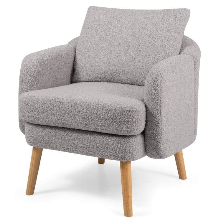 Sherpa Accent Chair with Pillow and Rubber Wood Legs - 28.5" x 27.5" x 27.5" - Grey