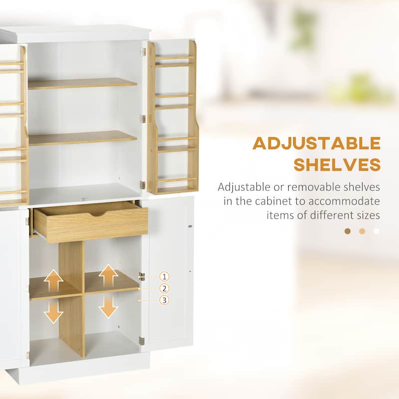 HOMCOM 72" Kitchen Pantry, Modern 4-Door Kitchen Storage Cabinet with Inside Drawer, Hanging Door Shelves,White
