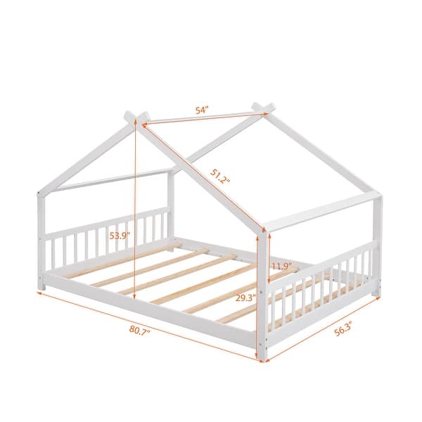 dimension image slide 4 of 5, Roomfitters Twin Size House Bed with Wooden Frame, Modern Loft Design, Grey