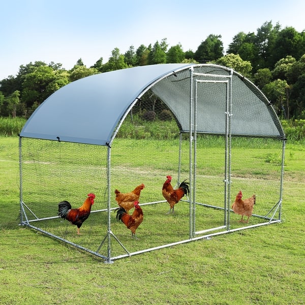 Upgrade Galvanized Metal Large Chicken Coop with Waterproof Cover Bed